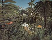 Henri Rousseau catamount attack horse oil on canvas